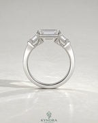 East-West Emerald Cut Moissanite Baguette Engagement Ring in 925 Silver