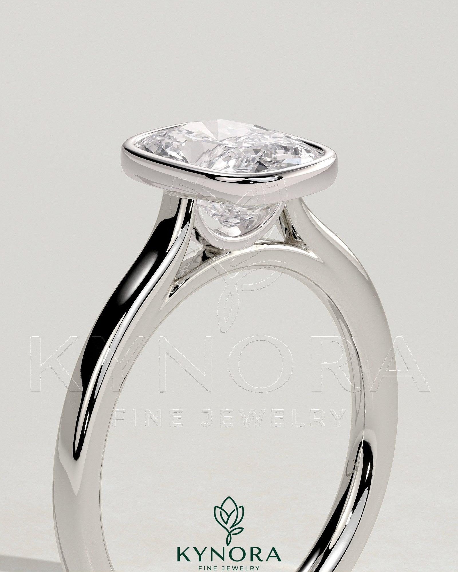 2ct Elongated Cushion Bezel Solitaire with Cathedral High Setting Engagement Ring Secondary image