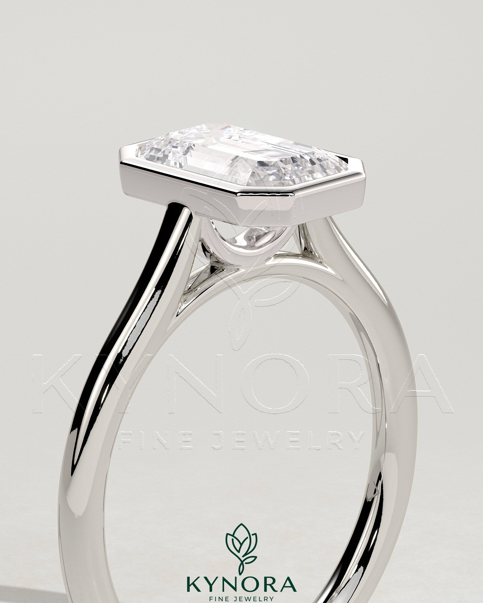 2ct Emerald Bezel Solitaire with Cathedral High Setting Engagement Ring Secondary image