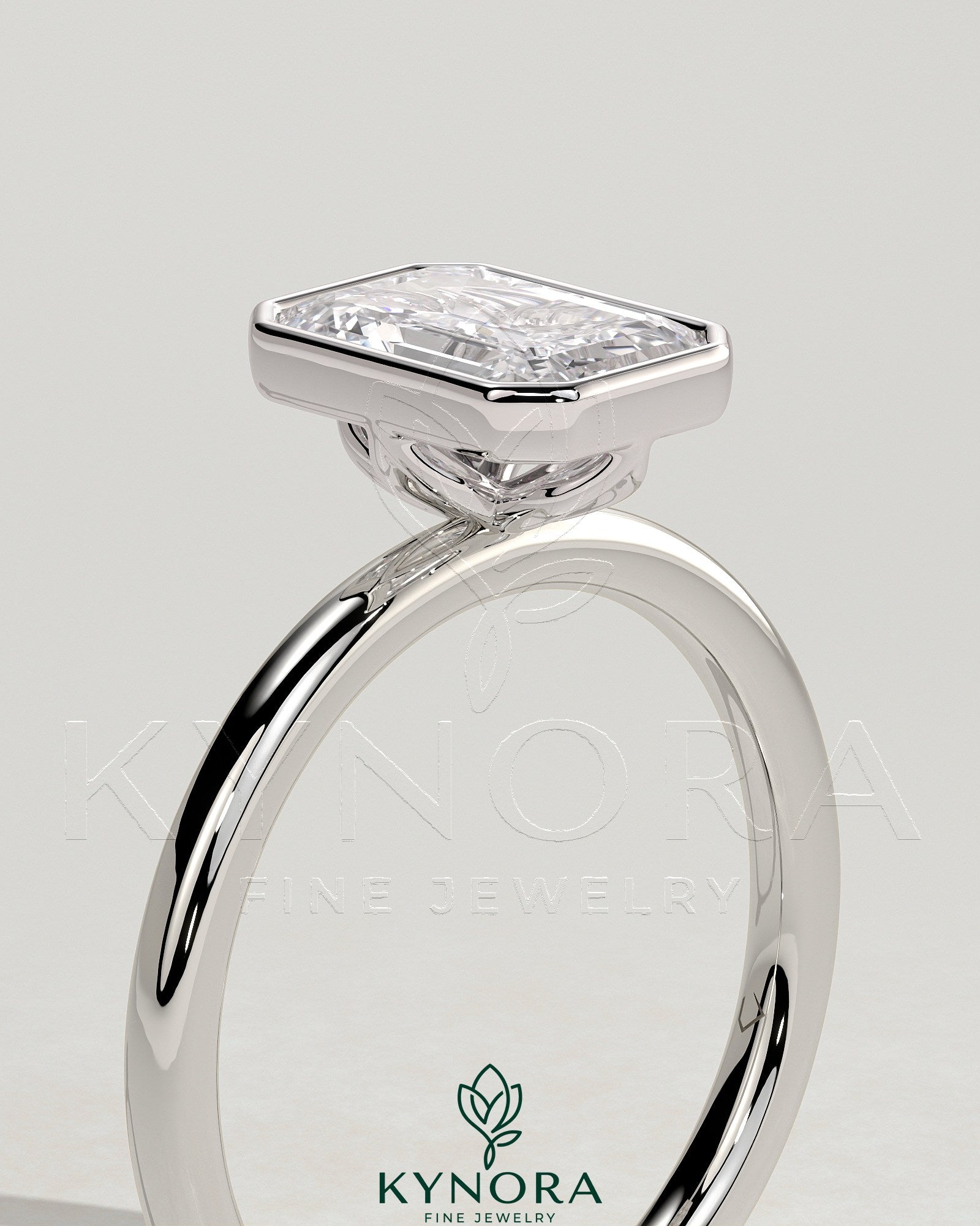 2ct Emerald Bezel Solitaire with Petal Gallery Engagement Ring Secondary image