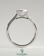 Kynora CJ 2ct marquise bezel solitaire engagement ring with cathedral high setting, featuring a sparkling marquise-cut diamond.