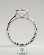 Kynora CJ 2ct oval bezel solitaire engagement ring with cathedral high setting, showcasing a sparkling oval diamond and elegant band.
