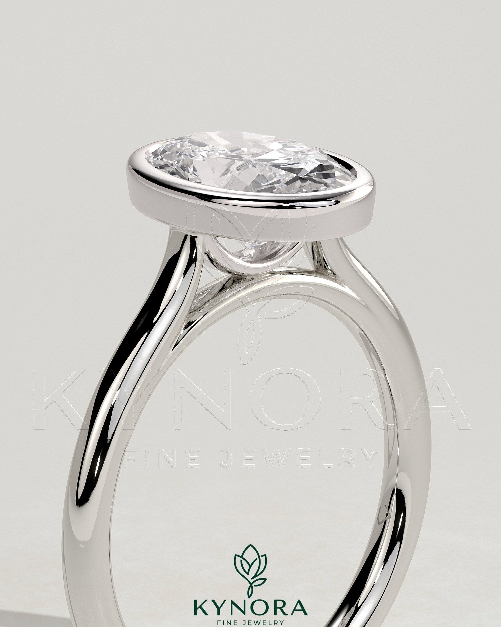 2ct Oval Bezel Solitaire with Cathedral High Setting Engagement Ring Secondary image