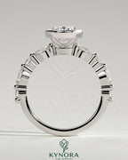Kynora CJ 2ct oval bezel solitaire engagement ring with marquise and round accent stones, sparkling and elegant jewelry piece.
