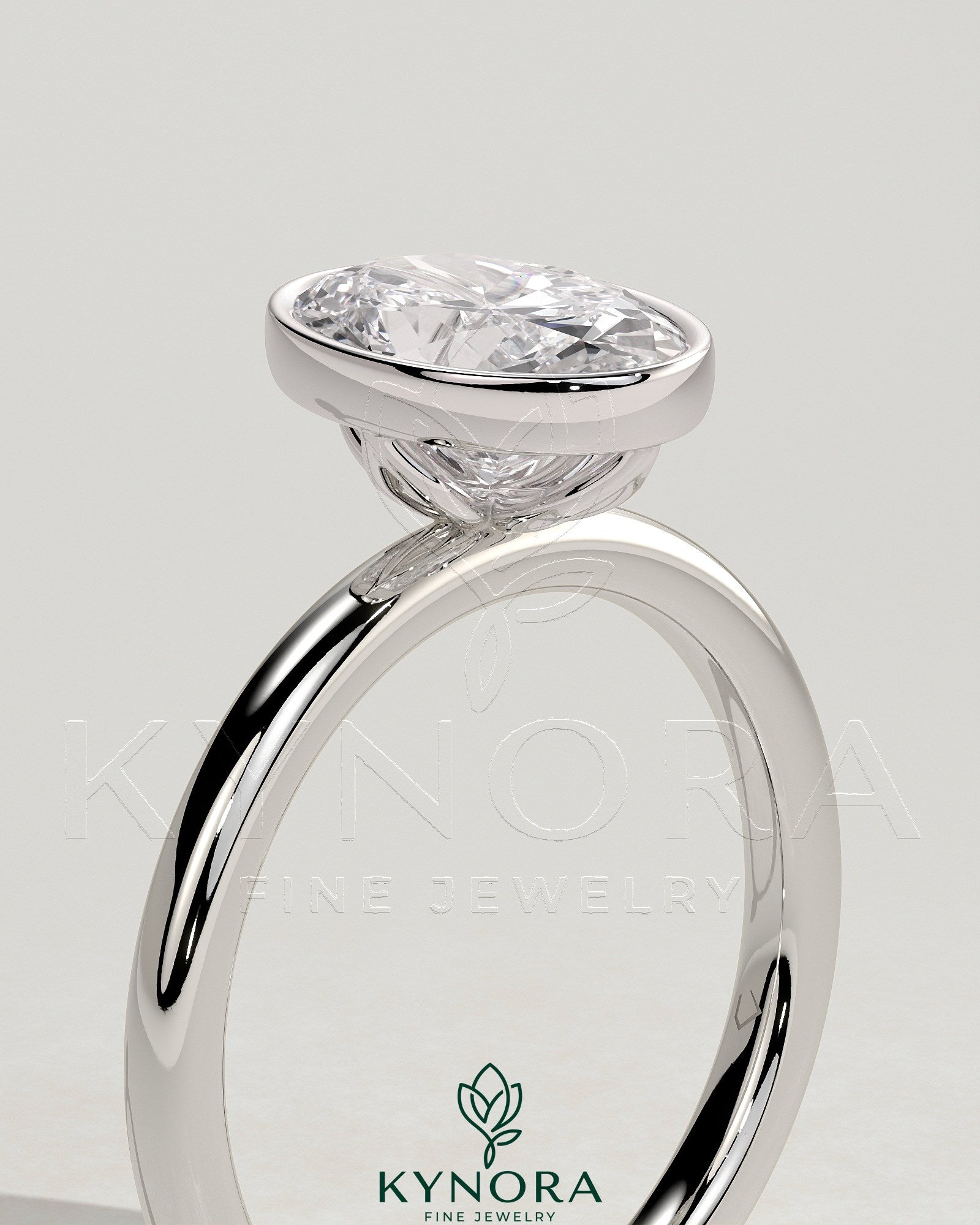 2ct Oval Bezel Solitaire with Petal Gallery Engagement Ring Secondary image