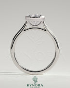Kynora CJ 2ct pear-shaped diamond bezel solitaire engagement ring with cathedral high setting, showcasing elegant craftsmanship.