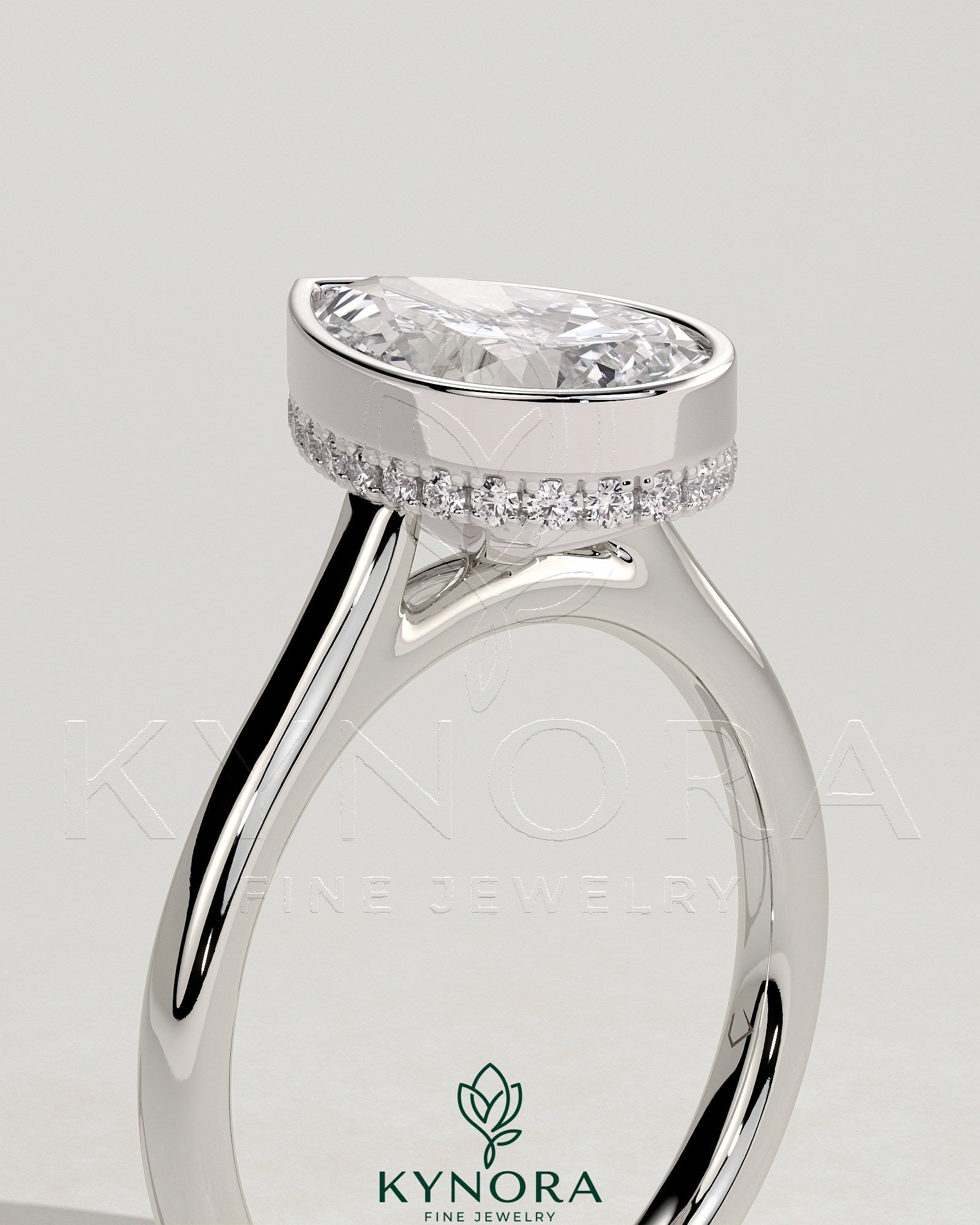 2ct Pear Bezel Solitaire with Hidden Halo and Cathedral High Setting Engagement Ring Secondary image