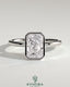 Kynora CJ 2ct radiant bezel solitaire engagement ring with petal gallery design, featuring a central diamond and intricate band details