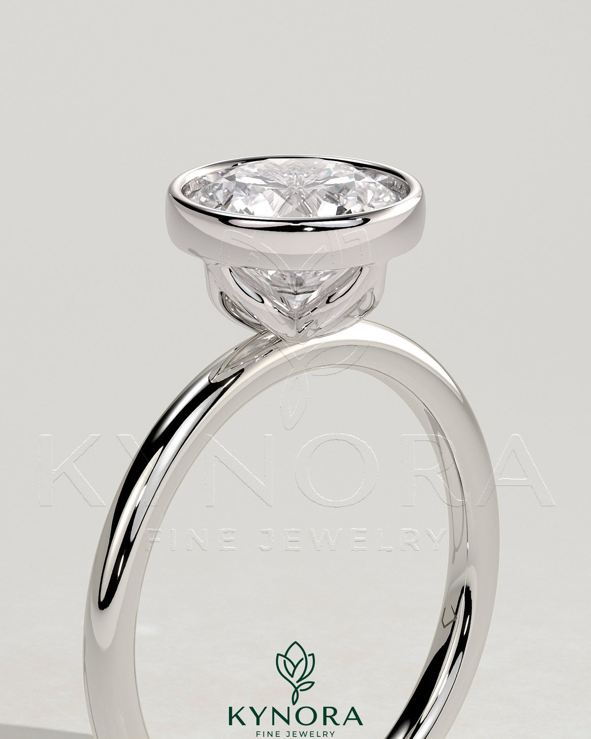 Kynora CJ 2ct round bezel solitaire engagement ring with petal gallery design in fine jewelry setting