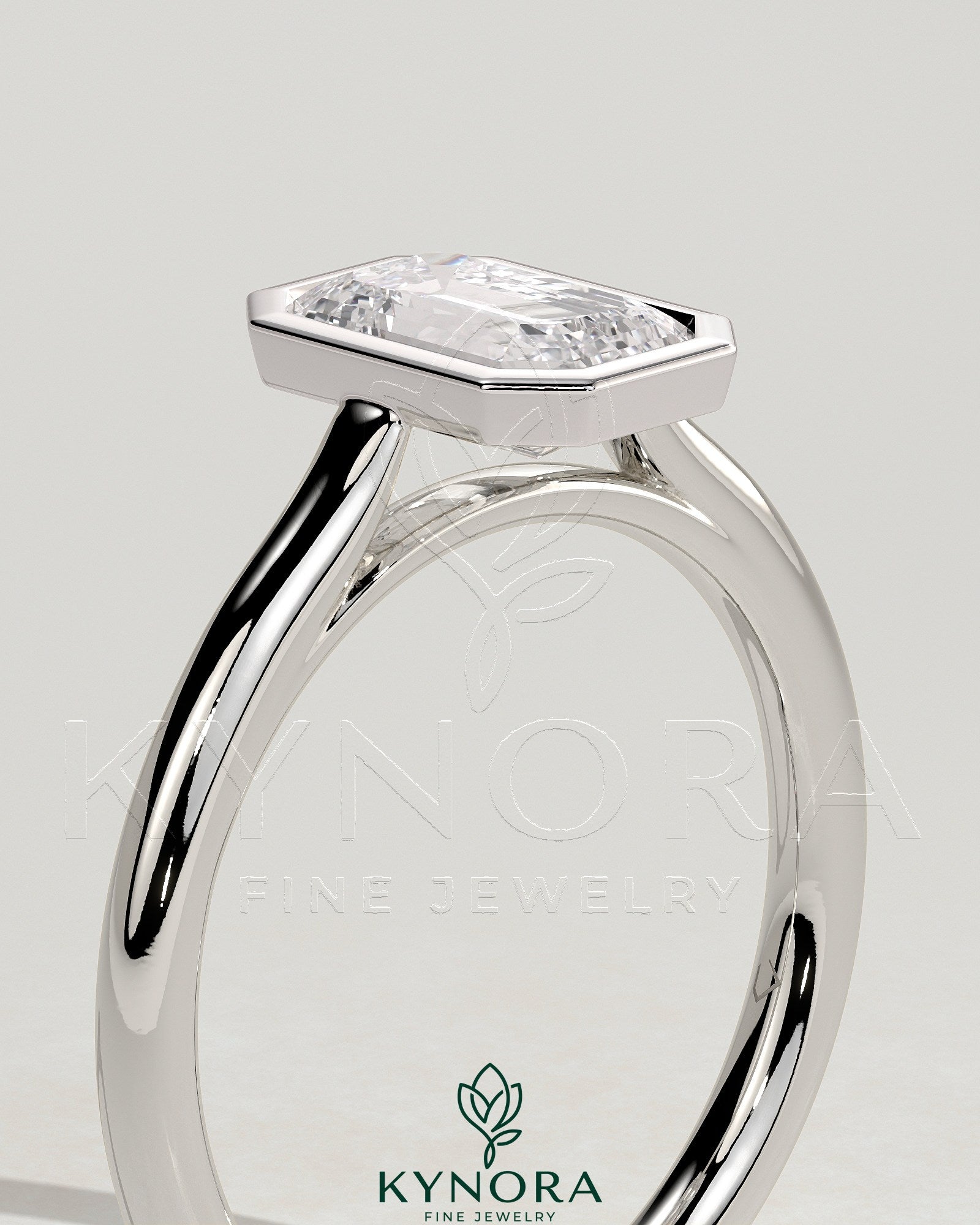 Statement 2ct Emerald Bezel Solitaire with Open Cathedral High Setting Engagement Ring Secondary image