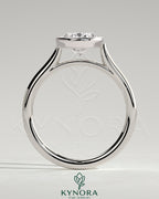 Kynora CJ statement 2ct oval bezel solitaire engagement ring with open cathedral high setting and elegant design.