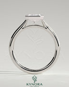 Kynora CJ statement 2ct radiant bezel solitaire engagement ring with open cathedral high setting and sparkling diamond centerpiece