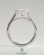 Kynora CJ statement 2ct round bezel solitaire engagement ring with open cathedral high setting and elegant design.