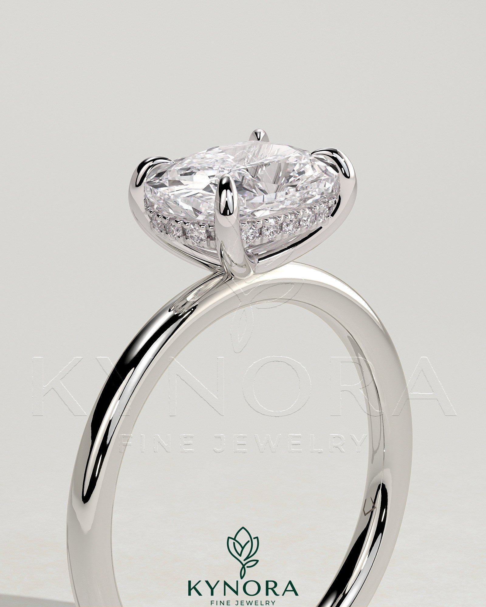 2ct Elongated Cushion East West Claw Solitaire with Hidden Halo Engagement Ring Imagen secundaria del producto