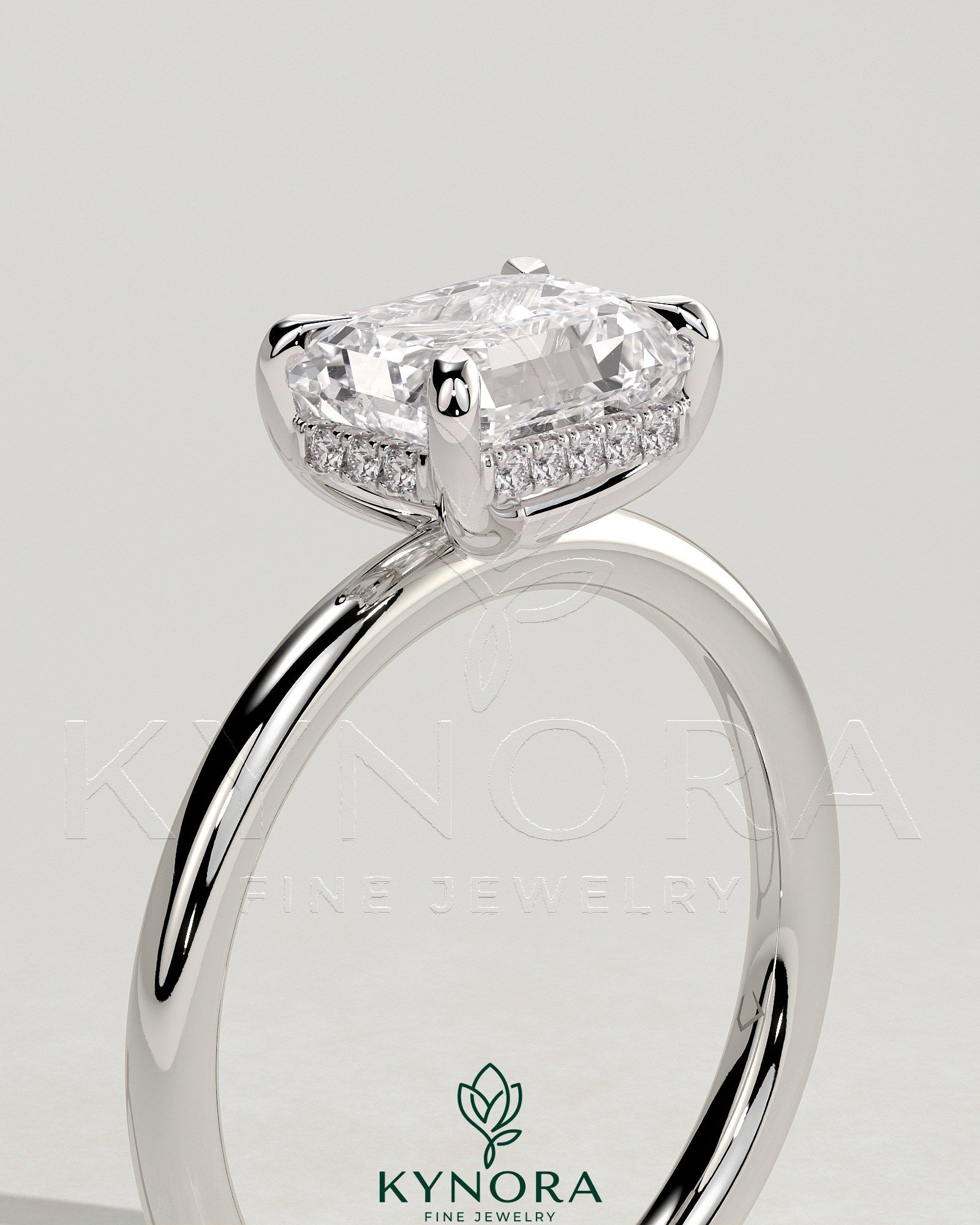 2ct Emerald East West Claw Solitaire with Hidden Halo Engagement Ring Secondary image