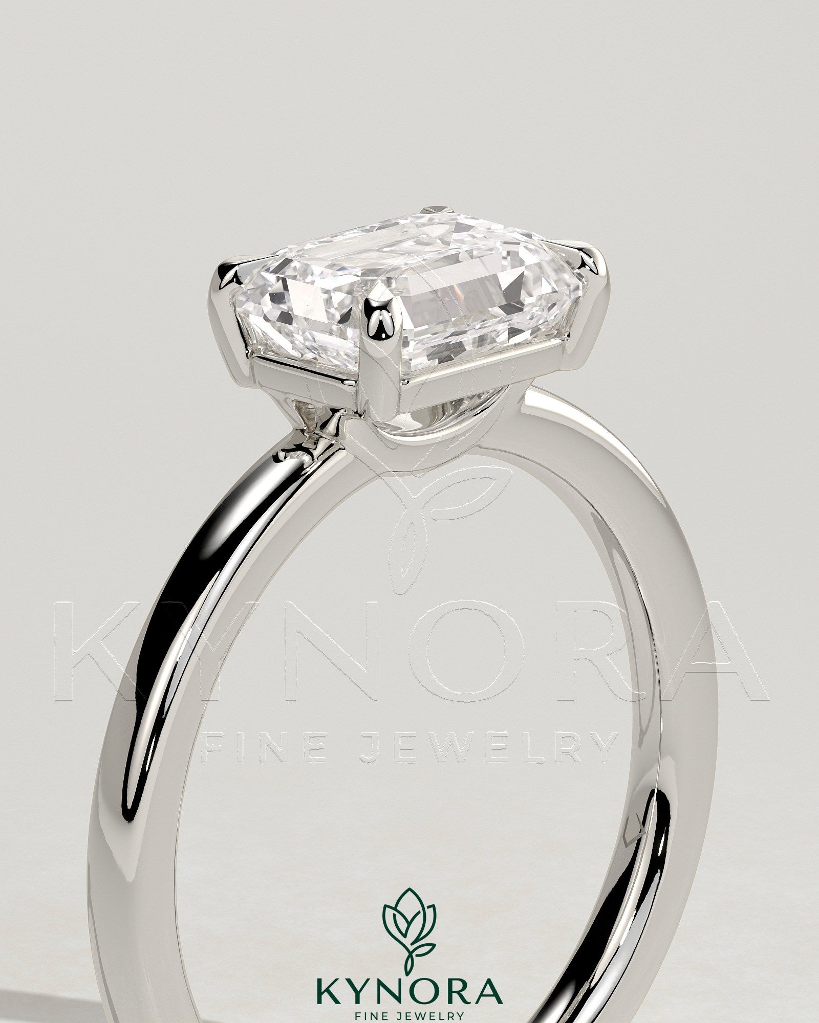 2ct Emerald East West Claw Solitaire with Raised Basket Gallery Engagement Ring Secondary image