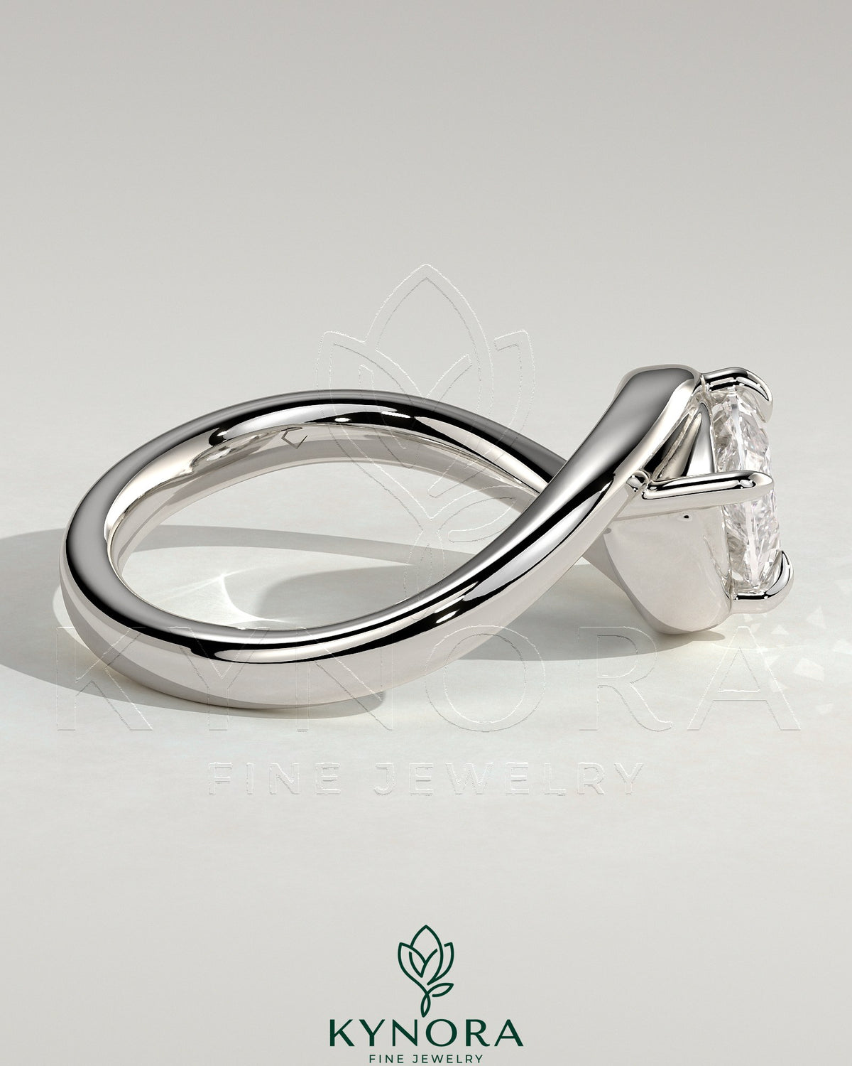 Kynora CJ 2ct marquise east-west claw solitaire engagement ring with bypass band, featuring a sparkling marquise-cut diamond.