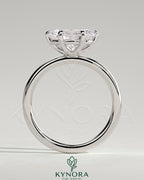 Kynora CJ 2ct oval east-west claw solitaire engagement ring with six prongs, showcasing a sparkling center gemstone.