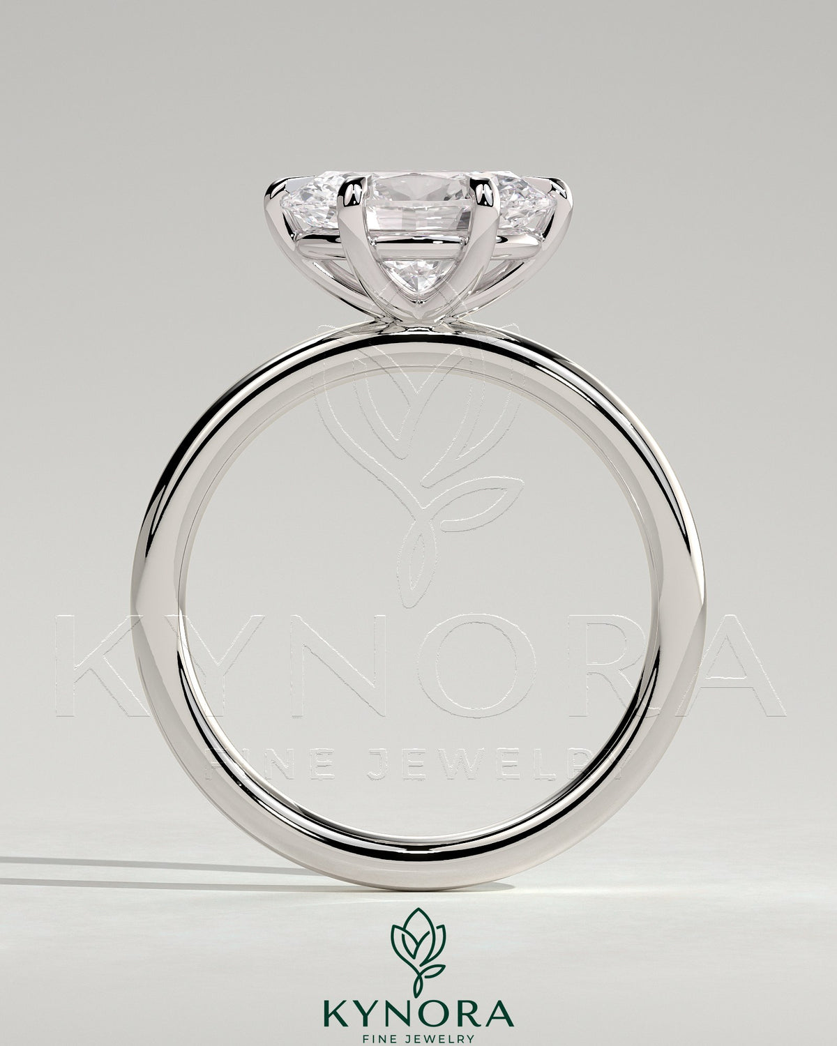 Kynora CJ 2ct oval east-west claw solitaire engagement ring with six prongs, showcasing a sparkling center gemstone.