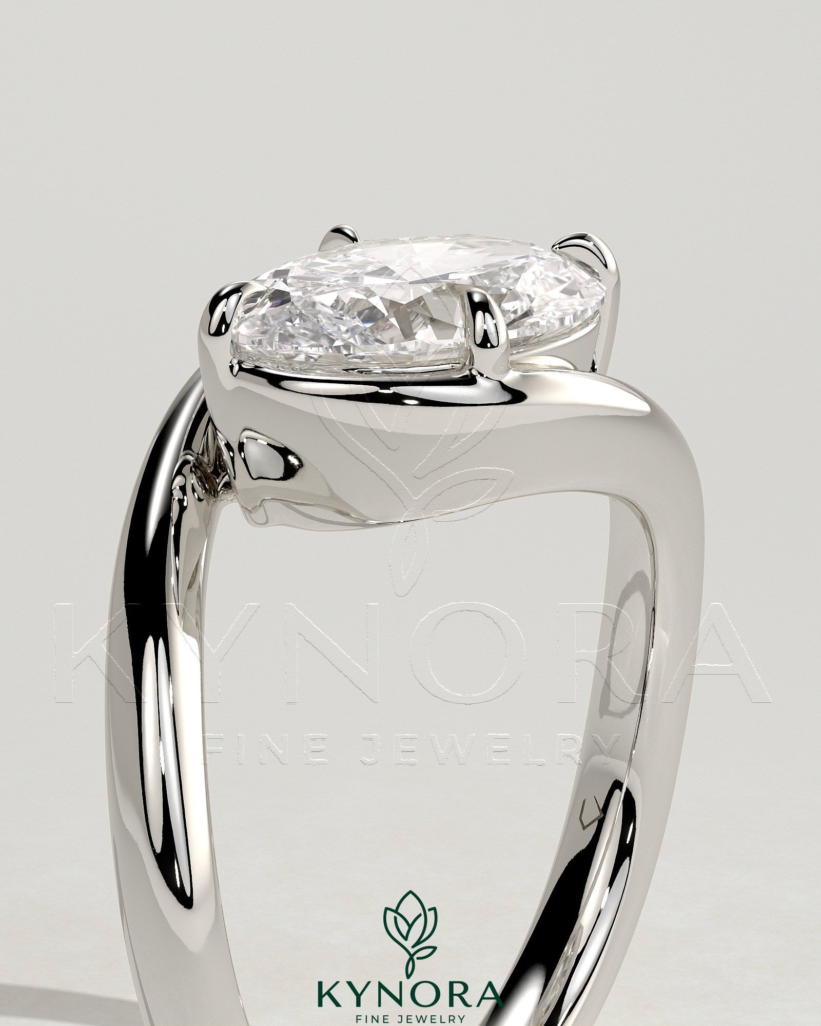 2ct Oval East West Claw Solitaire with Bypass Band Engagement Ring Secondary image