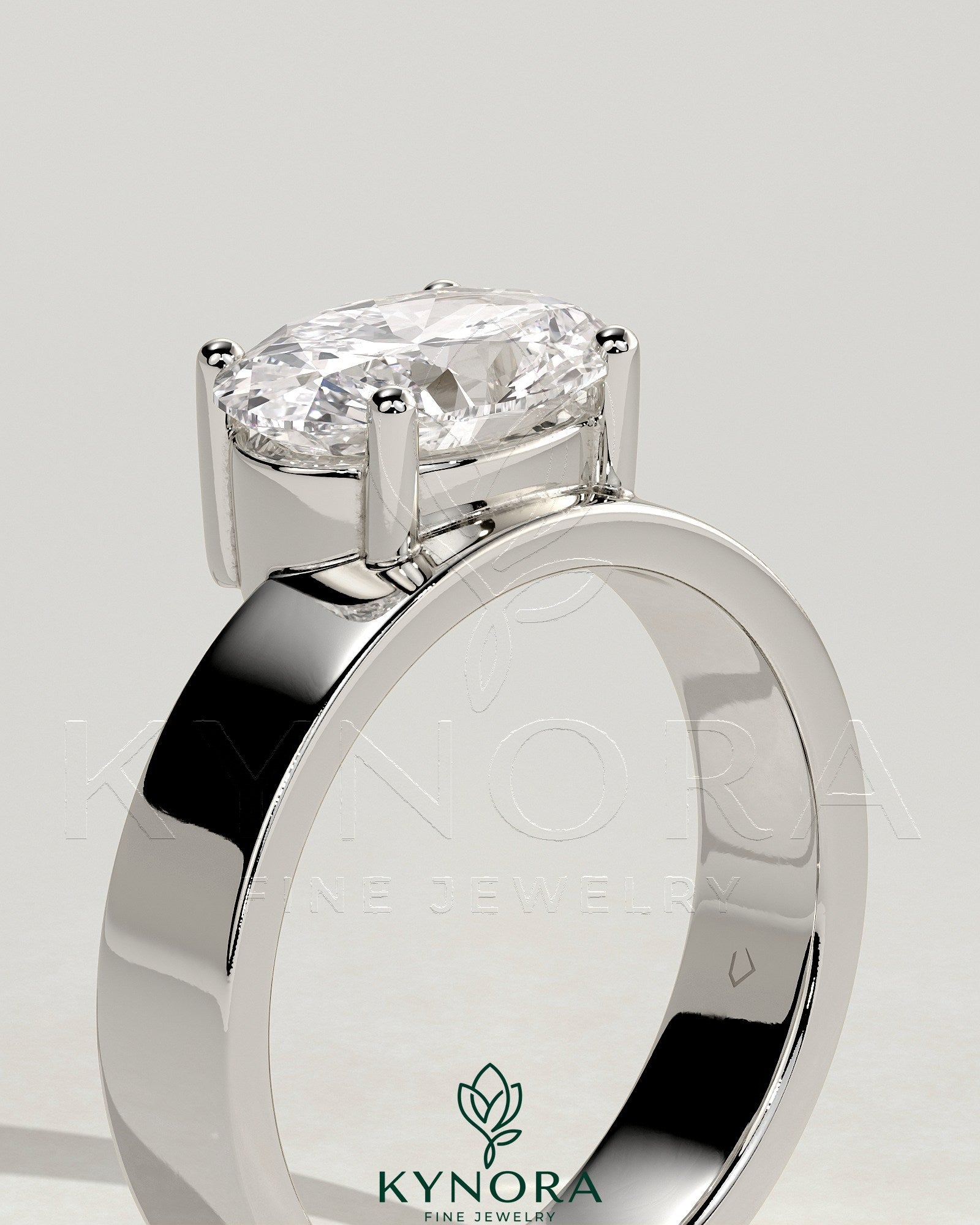 2ct Oval Offset East West Claw Solitaire with Flat Cigar Band Engagement Ring Imagen secundaria del producto