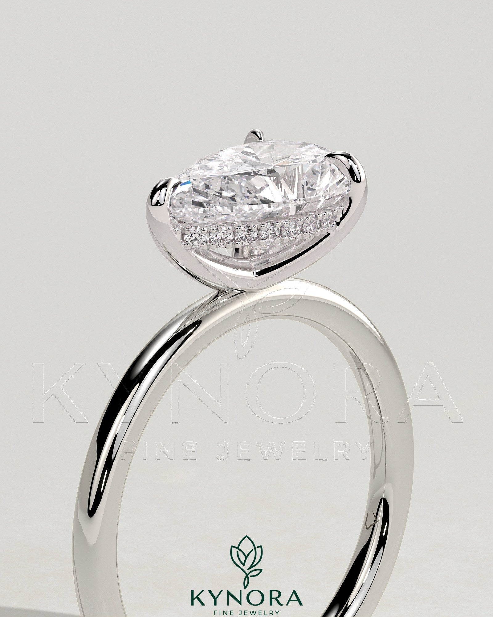 2ct Pear East West Claw Solitaire with Hidden Halo Engagement Ring Imagen secundaria del producto