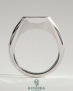 Kynora CJ Radiant East-West Bezel Solitaire Engagement Ring with Signet Band, showcasing a radiant cut gemstone in a sleek design
