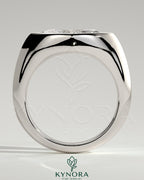 Kynora CJ East-West 2ct Marquise Bezel Solitaire Engagement Ring with Signet Band, showcasing a sparkling marquise diamond setting.