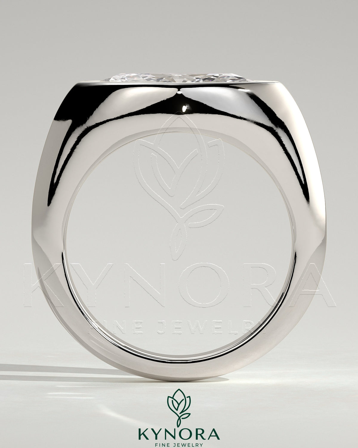 Kynora CJ East-West 2ct Marquise Bezel Solitaire Engagement Ring with Signet Band, showcasing a sparkling marquise diamond setting.