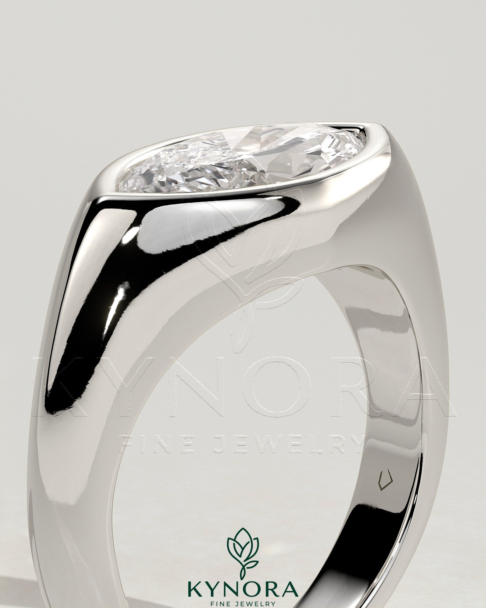 Statement 2ct Marquise East West Bezel Solitaire with Signet Band Engagement Ring Secondary image