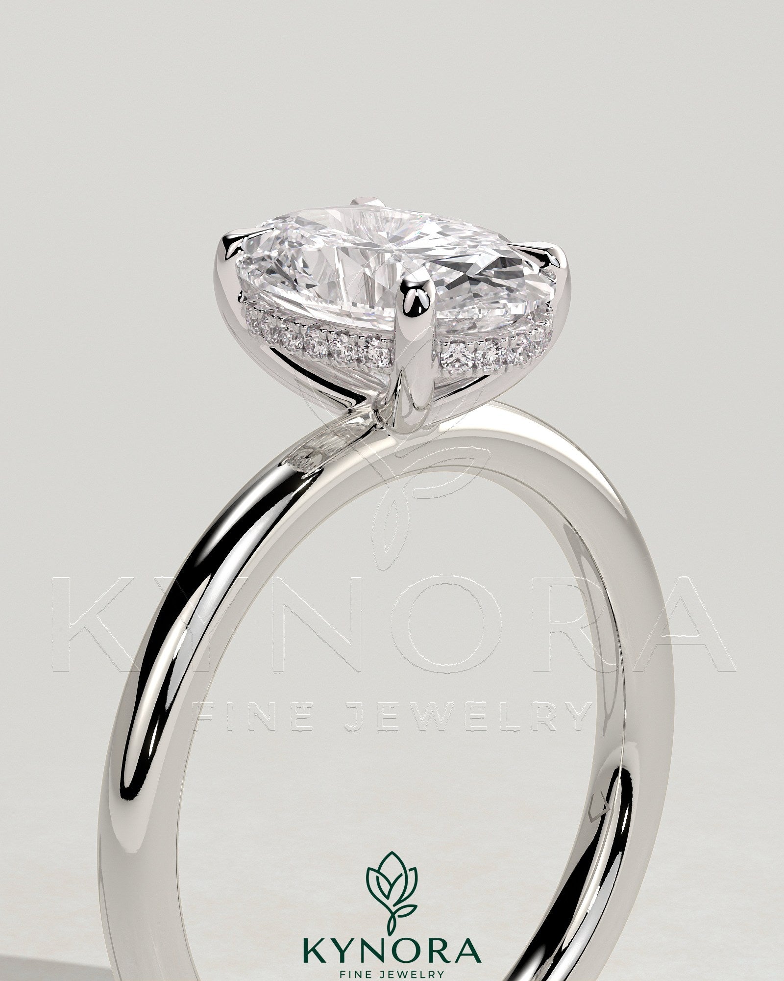 Classic 2ct Oval Claw Solitaire with Hidden Halo Engagement Ring Secondary image