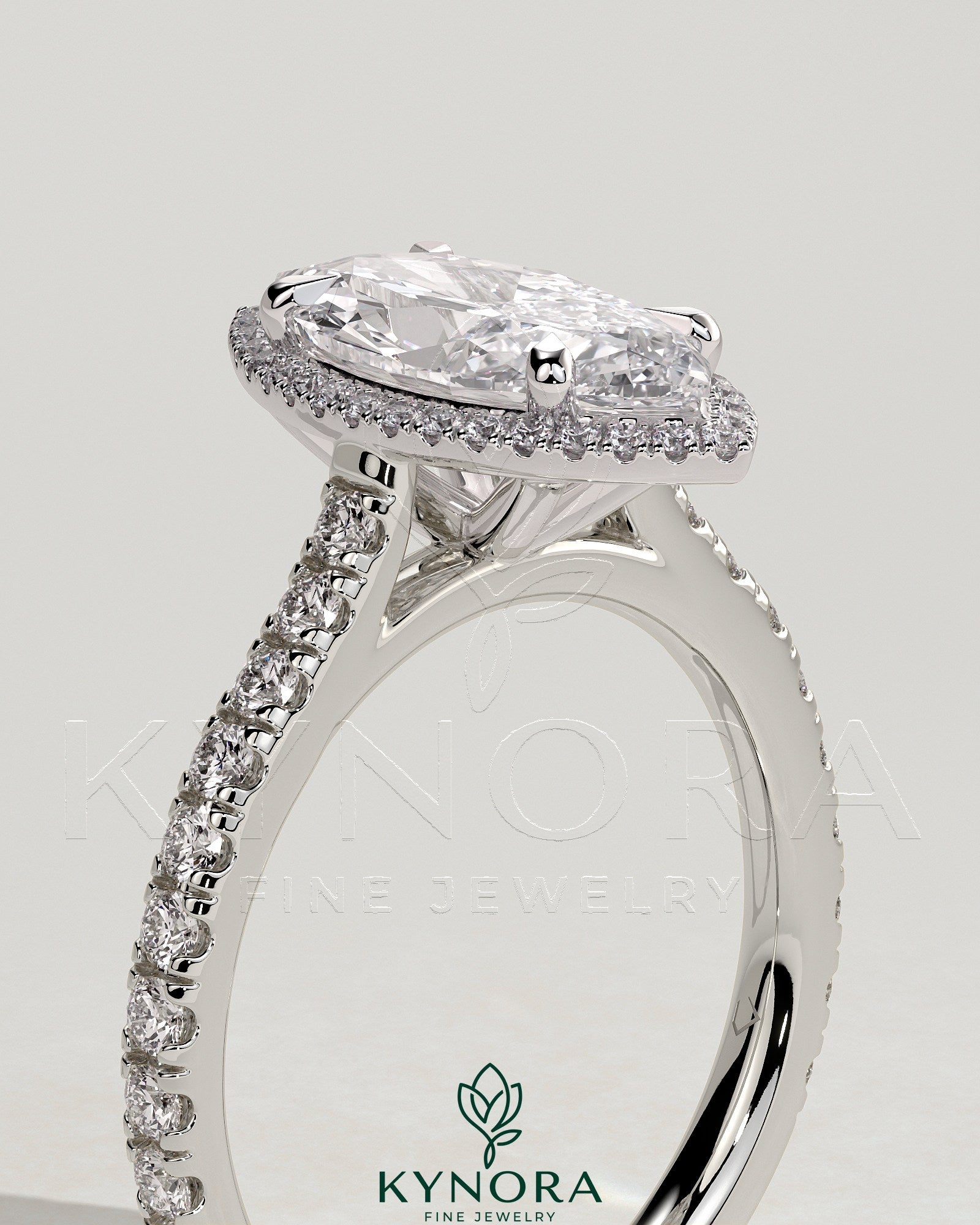 2ct Marquise Claw Solitaire with Halo and Pave Band and Cathedral High Setting Engagement Ring Imagen secundaria del producto