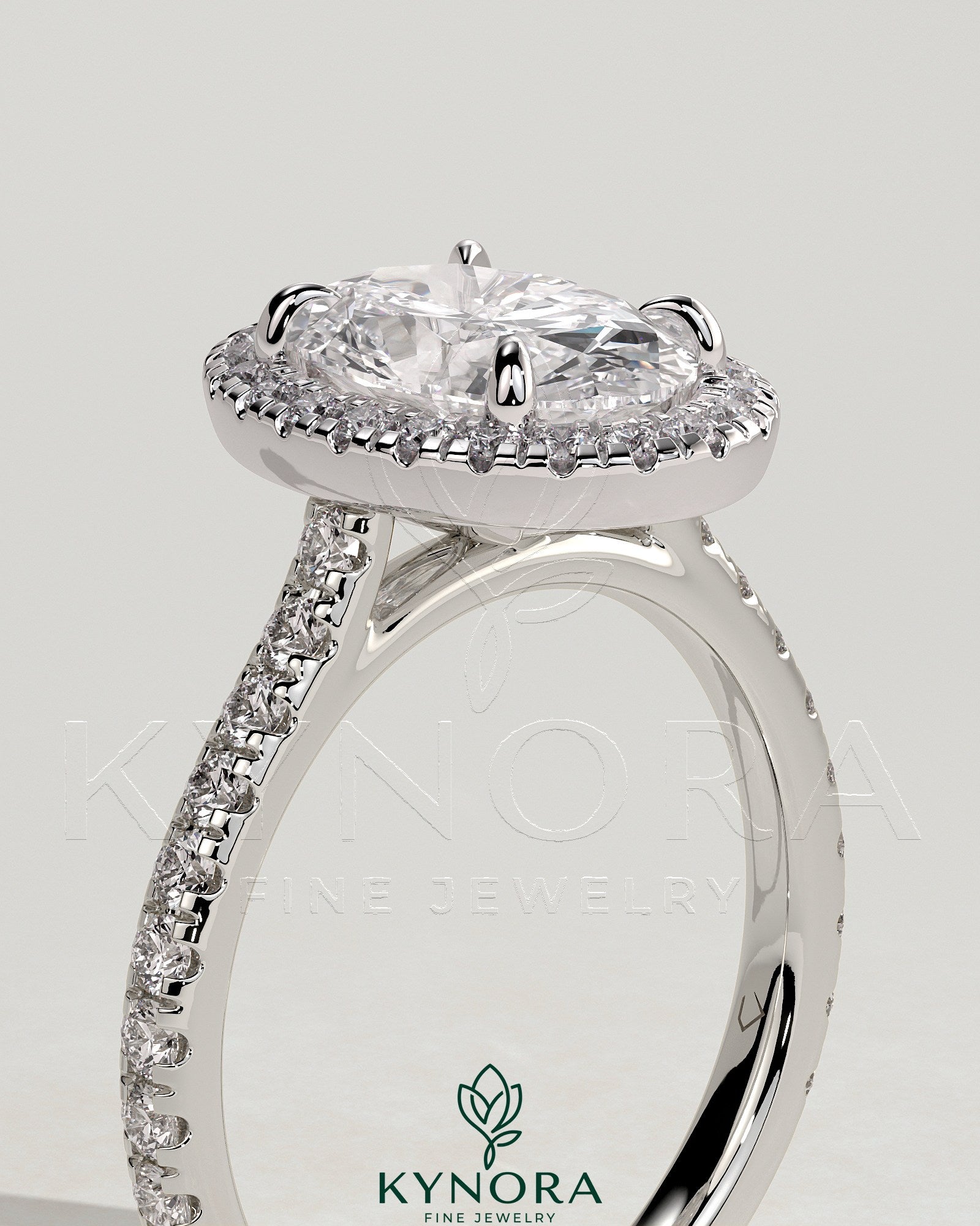2ct Oval Claw Solitaire with Halo and Pave Band and Cathedral High Setting Engagement Ring Imagen secundaria del producto