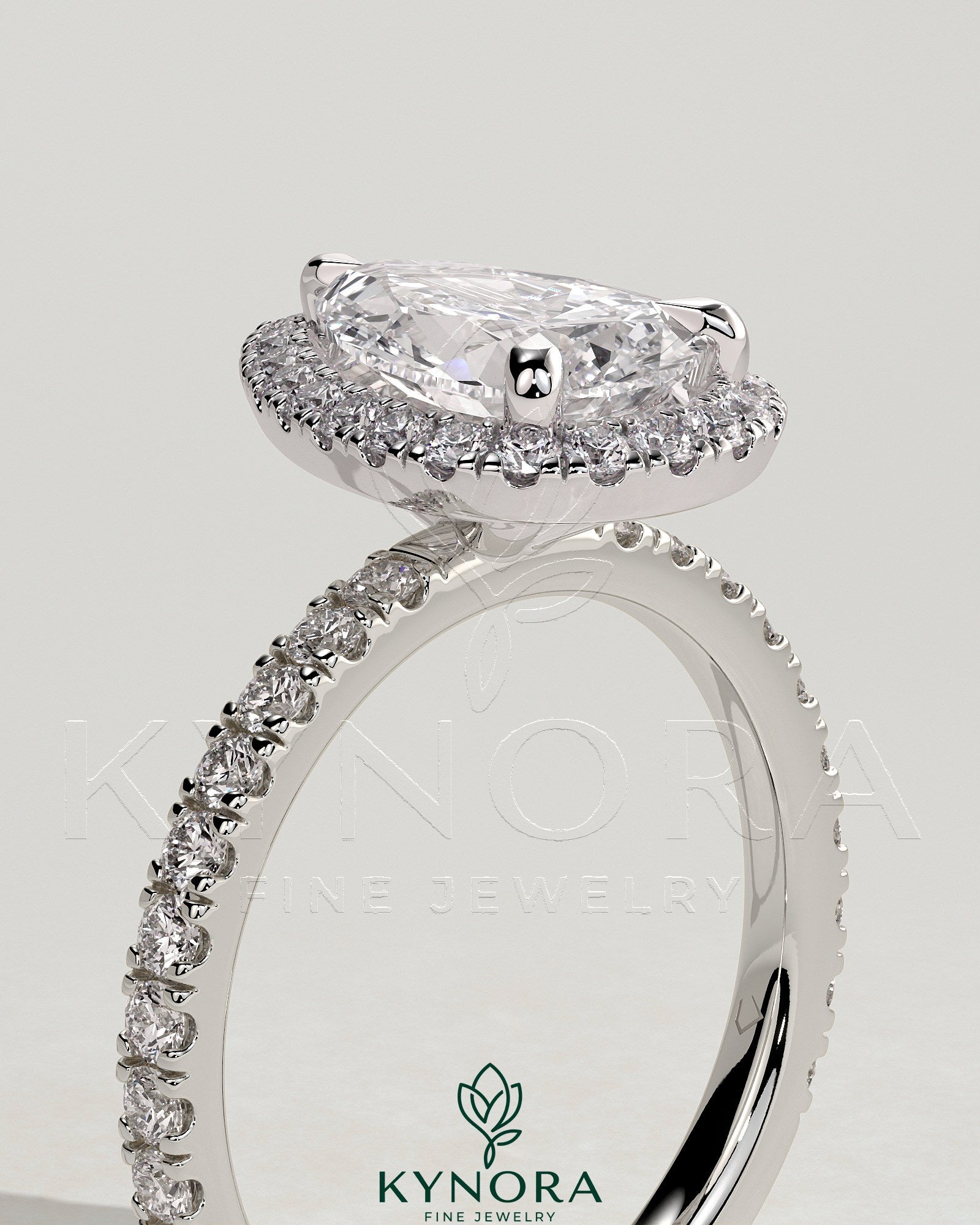 2ct Pear Claw Solitaire with Halo and Pave Band Engagement Ring Imagen secundaria del producto