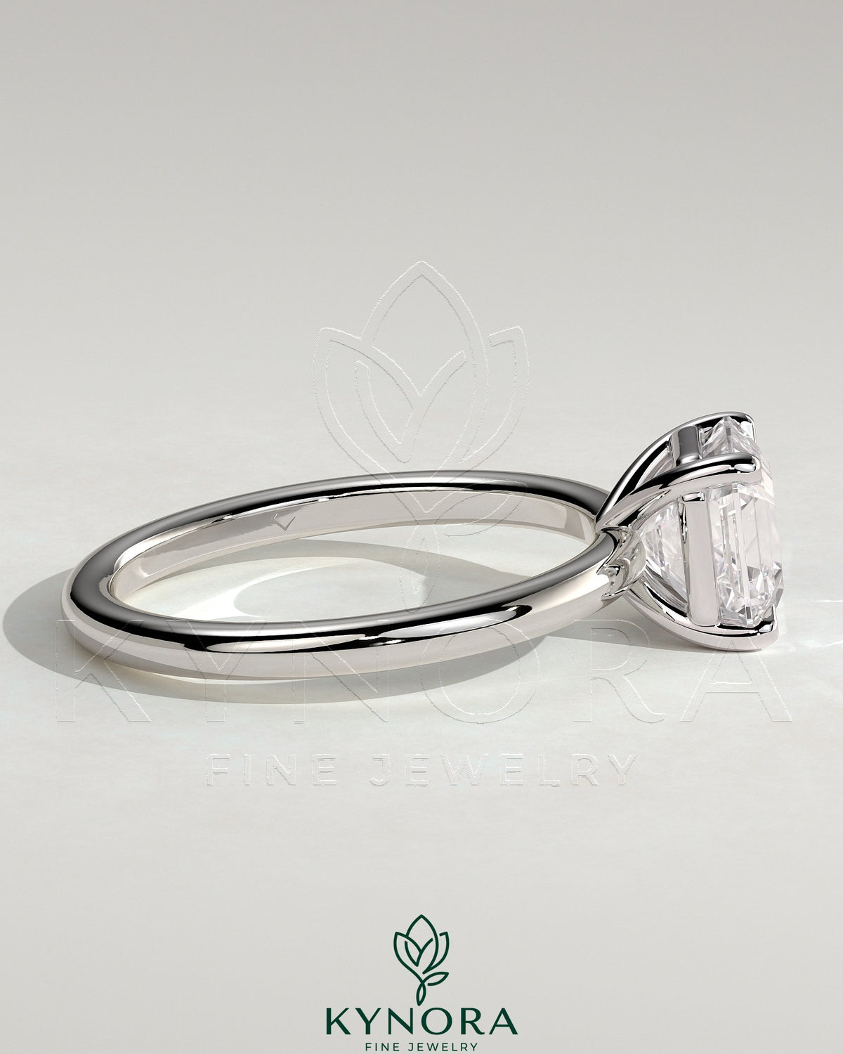 Kynora CJ 2ct Asscher cut diamond solitaire engagement ring with claw setting, elegant and sparkling jewelry piece.