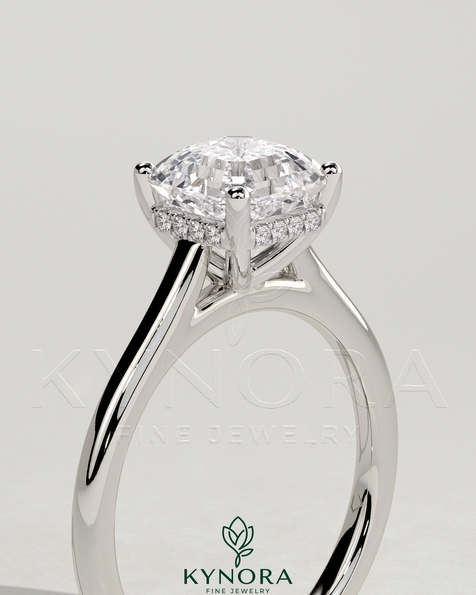 2ct Asscher Claw Solitaire with Hidden Halo and Cathedral High Setting Engagement Ring Secondary image