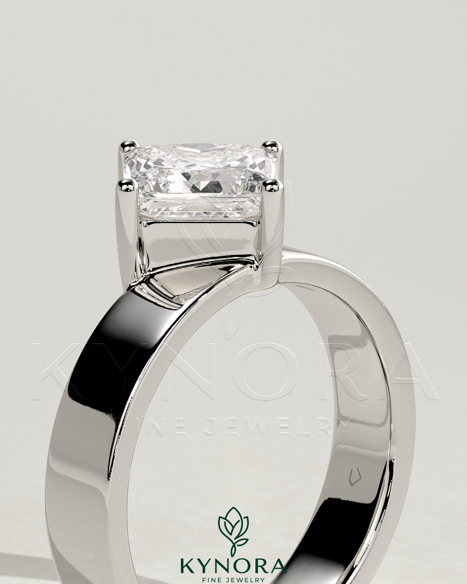 2ct Asscher Claw Solitaire with Offset Setting and Flat Cigar Band Engagement Ring Secondary image