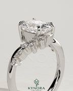 Kynora CJ 2ct elongated cushion claw solitaire engagement ring with bypass band and clustered round-marquise accent stones