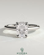 Kynora CJ 2ct elongated cushion diamond solitaire engagement ring with cathedral low setting and open trellis gallery design