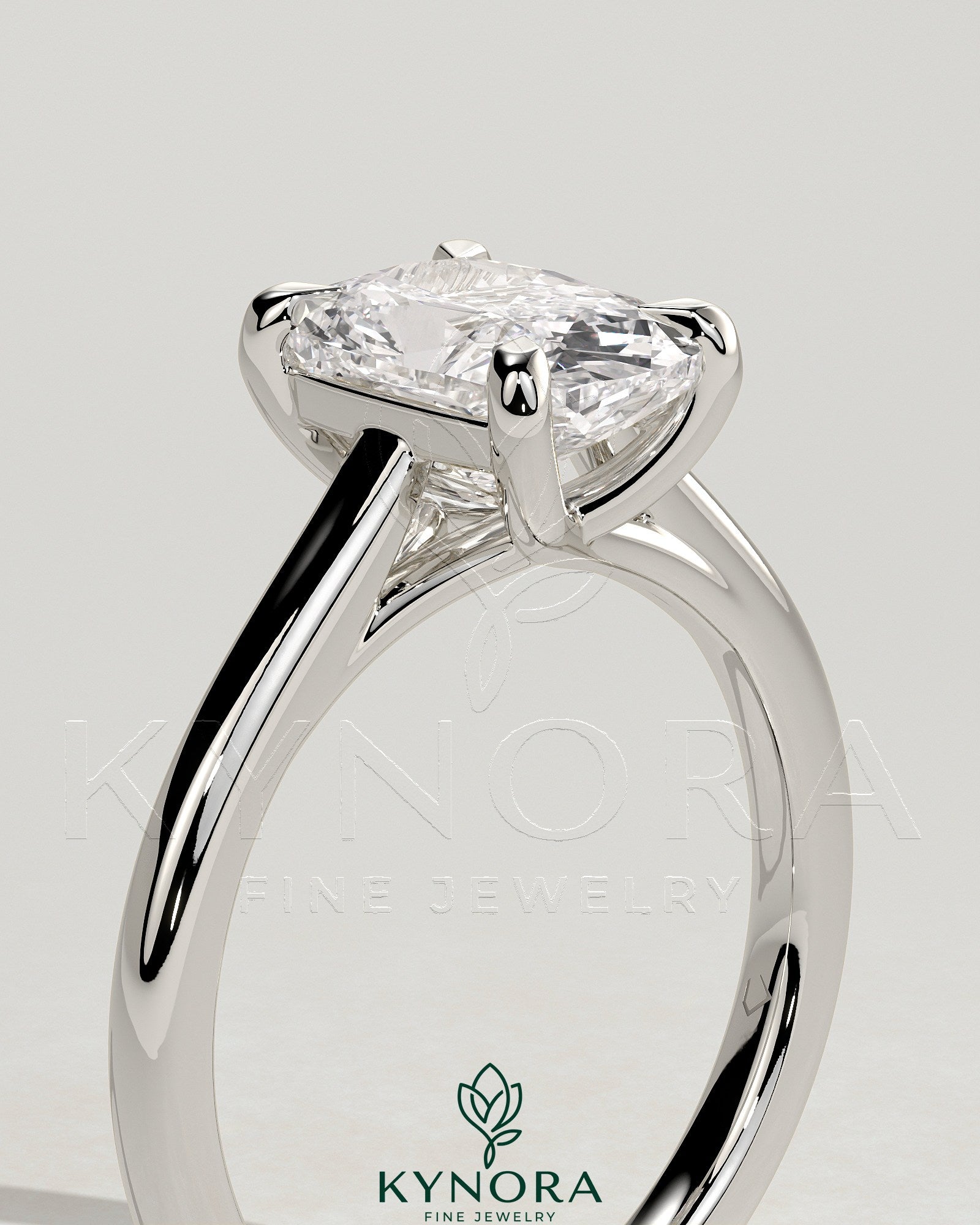 2ct Elongated Cushion Claw Solitaire with Cathedral Low Setting and Open Trellis Gallery Engagement Ring Secondary image