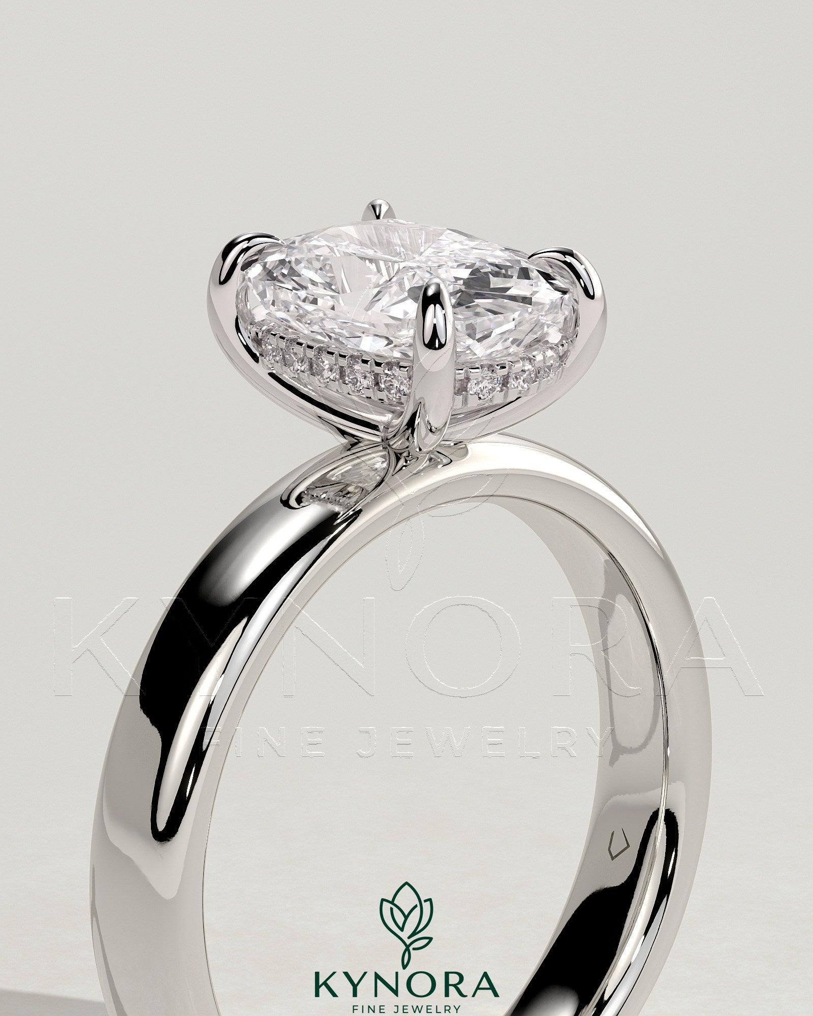 2ct Elongated Cushion Claw Solitaire with Cigar Band and Hidden Halo Engagement Ring Secondary image