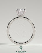 Kynora CJ 2ct elongated cushion claw solitaire engagement ring with flat cigar band and hidden halo design