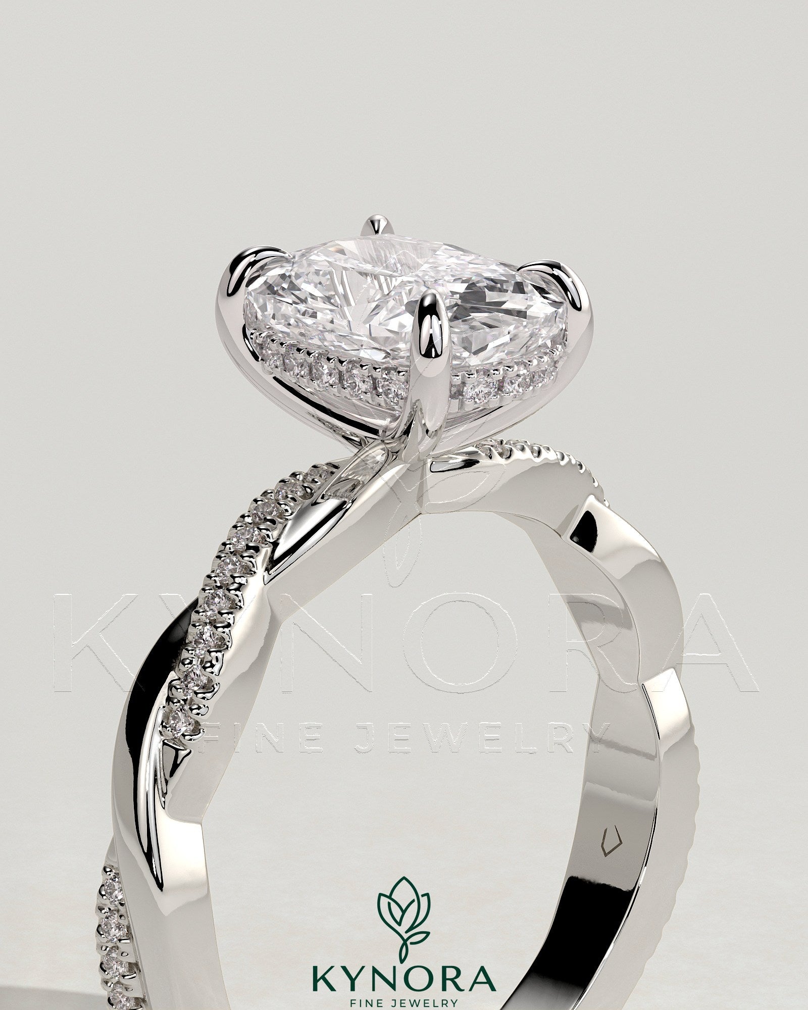 2ct Elongated Cushion Claw Solitaire with Hidden Halo and Twisted Alternating Pave Band Engagement Ring Secondary image