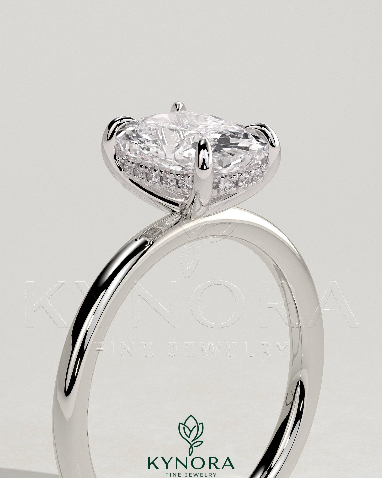 2ct Elongated Cushion Claw Solitaire with Hidden Halo Engagement Ring Secondary image