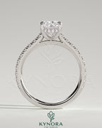 2ct Elongated Cushion Claw Solitaire with Hidden Halo, Pave Band and Cathedral High Setting Engagement Ring