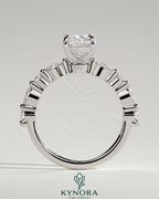 Kynora CJ 2ct elongated cushion solitaire engagement ring with marquise and round accent stones in a elegant setting