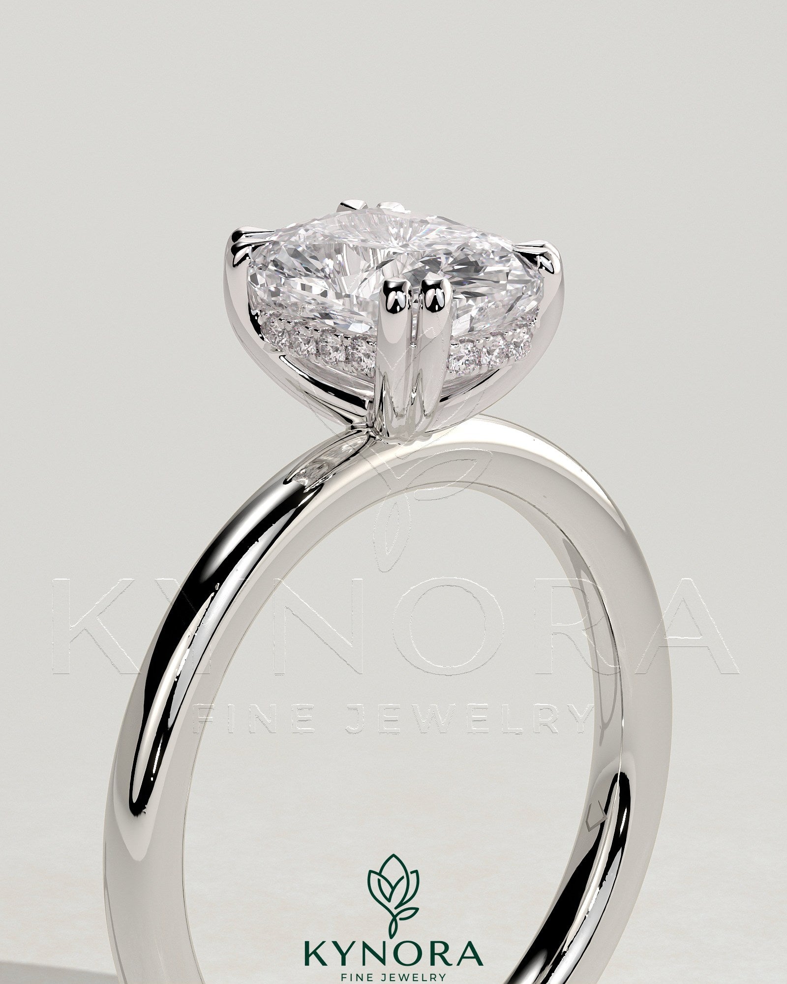 2ct Elongated Cushion Double Claw Solitaire with Hidden Halo Engagement Ring Secondary image