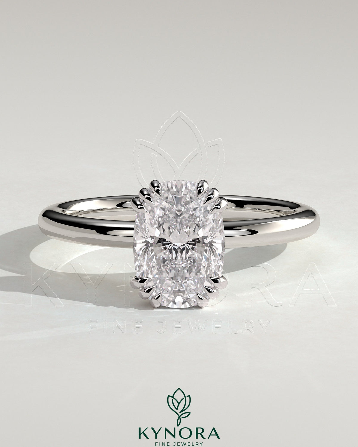 Kynora CJ 2ct elongated cushion cut diamond solitaire engagement ring with triple claw setting, elegant and sparkling jewelry piece Main image