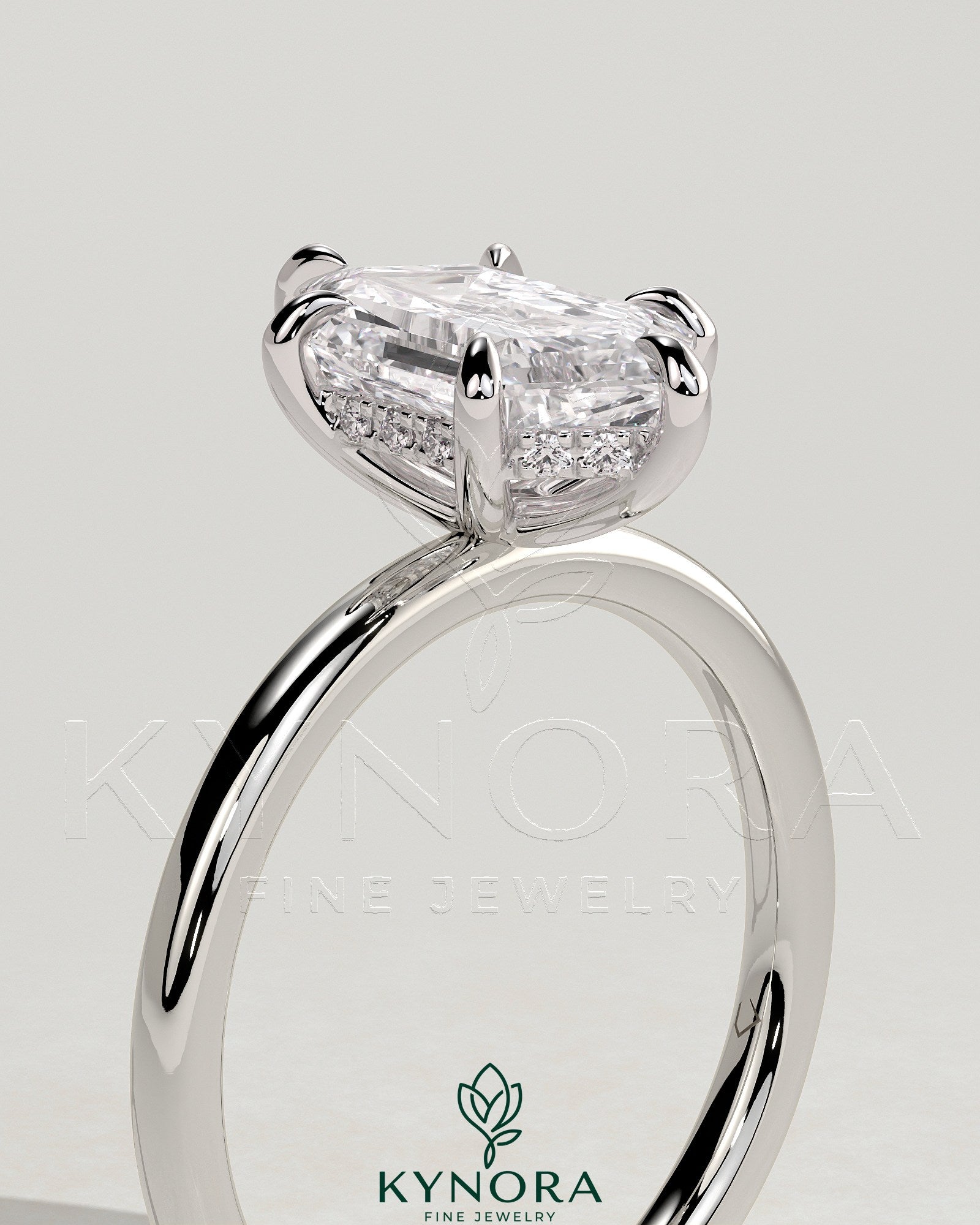 2ct Elongated Hexagon Claw Solitaire with Hidden Halo Engagement Ring Imagen secundaria del producto
