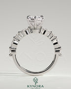 Kynora CJ 2ct elongated hexagon claw solitaire engagement ring with marquise and round accent stones, elegant jewelry design